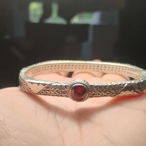 Sarda 925 Sterling Silver Bali Made Bangle Cuff With Brilliant Fire Gemstone